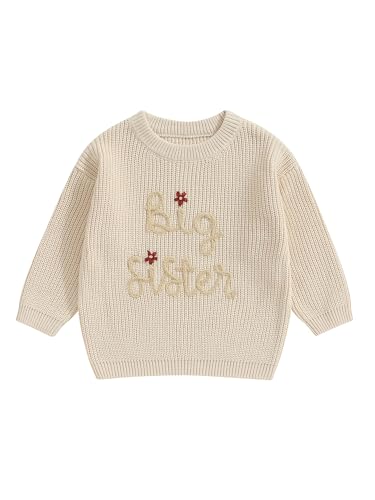 Kid Girl Autumn Winter Knit Sweater Letter Flower Embroidery Pullover Tops Long Sleeve Crewneck Jumper