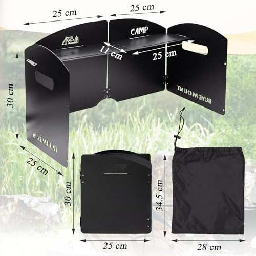 Parabrisas Plegable para Camping, Parabrisas Plegable de Acero, Camping Cocina Estufa de Gas Escudo, con Compartimento, para Camping Estufa Gas/Estufa Alcohol/Picnics Aire Libre/BBQ/Camping (Negro) - imagen 2