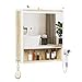 ELUCHANG Spiegelschrank Bad mit Beleuchtung,LED Spiegelschrank Bad 60x60x15cm, E1 MDF+Metall Badezimmerschrank/IP44/Vers... Ablagen, Haartrocknerhalter+Haken, Oak/Weiß