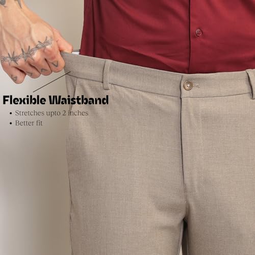 Image of SUBTRACT Men 4 Way Stretch Wrinkle Free Slim Fit Formal Trouser in with 2 Inch Flexible Waistband | Men's Trousers for Office Or Party