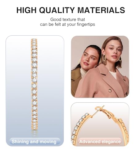 Deliyer Rhinestone Hoop Earrings For Women Large Sparkly 14K Plated Gold Hoops Earring For Womens Thin Big Cubic Zirconia Lightweight Hypoallergenic Non Tarnish Circle Hoops For Women Girls Gifts thumb #4