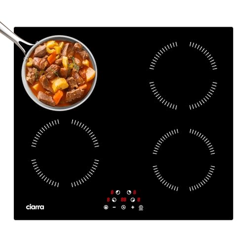 Image of CDV 6000W Built-in Induction Cooktop 4 Burners, 24 Inch Electric Cooktop Touch Control Ceramic Glass Plate 9 Power Levels Fast Heating Safety Child Lock