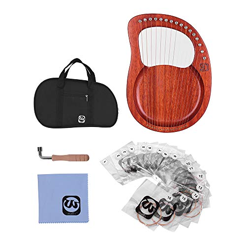 Muslady Walter.t Arpa de Lira 16 Cuerdas de Madera Cuerdas de Metal Madera Maciza de Caoba Instrumento de Cuerda con Bolsa de Transporte Llave Inglesa Paño de Limpieza Instrumentos de Cuerda
