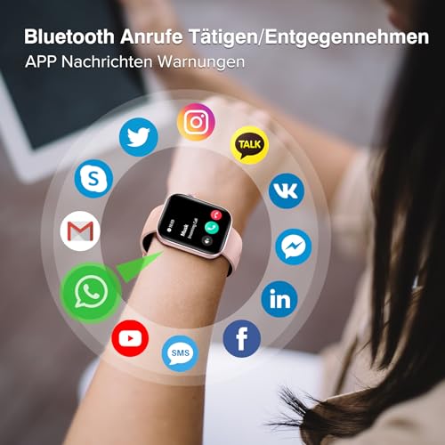 BRIBEJAT Smartwatch Damen mit Telefonfunktion, 2,01 Zoll Touchscreen, 110+ Sportmodi, Fitnessuhr mit Herzfrequenz/SpO2/Schlafmonitor/Menstruationszyklus, IP68 Wasserdicht Uhr für Android iOS,Rosa – Bild 4