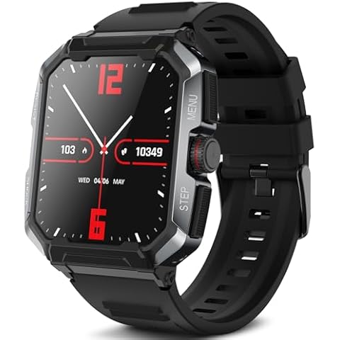 Smart Watch for Men(Answer/Make Call),1.85" 400mAh Military Smartwatch IP68 Waterproof Outdoor Fitness Watch with Heart Rate Blood Oxygen Sleep Monitor Compatible with iPhone and Android Phones Cover