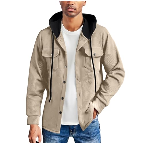 Cambkatl Men's Color Block Shirt Jackets Long Sleeve Button Down Shacket Versatile Casual Hoodies with Chest Pockets