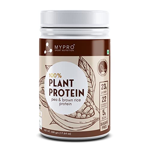 Mypro Sport Nutrition Plant Protein Powder Pea & Brown Rice Protein (23g protein,22 Vitamins & minerals,5g BCAA) Plant Based Vegan Protein Supplement (Coffee Caramel Flavour, 500 Gm)