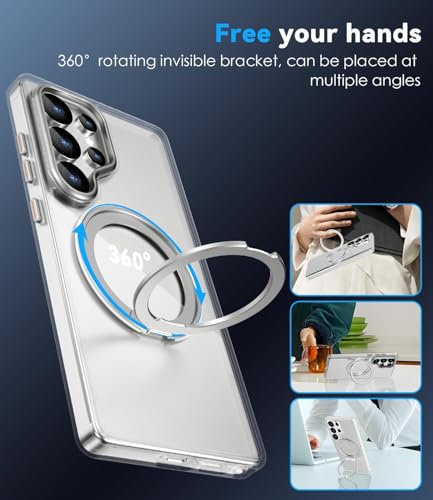 Image of DIZORO TPU Magnetic 360 Ring Stand Case Fit for Samsung Galaxy S25 Ultra Case, Compatible & Wireless Charging,Military Grade Drop Tested,Translucent Hard Kick Back Cover (White)
