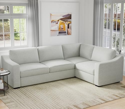 ELUCHANG Convertible Sectional Sofa, L Shaped Couch, Natural Linen Fabric Couches with Extra Deep Seats, Big Comfy Couch Upholstered Modern Corner Sofa for Living Room, Office, White