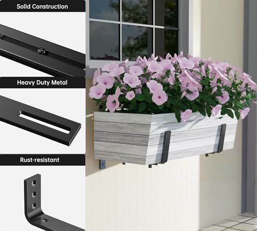 Y&M 6 PCS Adjustable Window Box Brackets for Planter Box, Heavy Duty Wall Mounted Hooks Hangers for Flower Baskets Holder Durable Brackets for Fence Patio Garden Balcony by Y&M - Used condition - Image 5