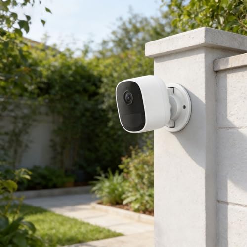Image of CCTV Camera Holder, Wall Mount Stand for Home Surveillance, Drill-Free Installation for Renters, White Plastic Material with 56mm Dimensions