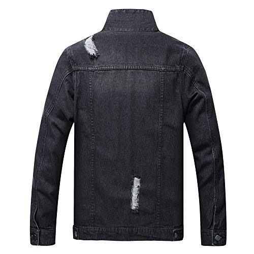 Image of LZLER Men's Denim Jackets Distressed Destroyed Classic Vintage Slim Fit Ripped Fashion Trendy Trucker Jean Jackets