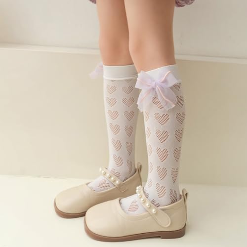 Hollowout Kneehigh Socks For Little Girl Fashion Net Breathable For Kids Lace Bowknot Trim Girl Knee High Socks3