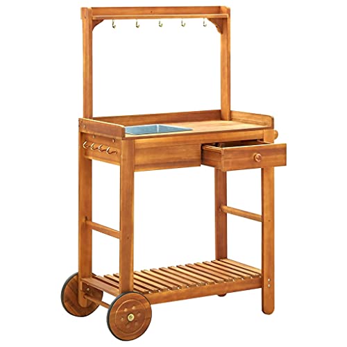 Carro de cocina de jardín de madera maciza de acacia de 92 x 43,5 x 141,5 cm 3