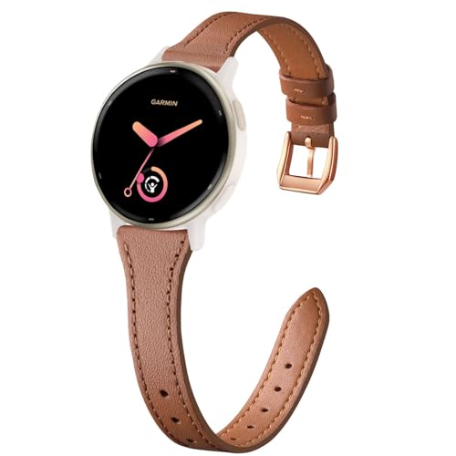 TUCOMO 20mm Slim Leather Band Compatible with Garmin Vivoactive 6/Vivoactive 5/3/3 Music Quick Release Thin Narrow Soft Strap for Venu Sq 2/Forerunner 55/165/245/645 Women