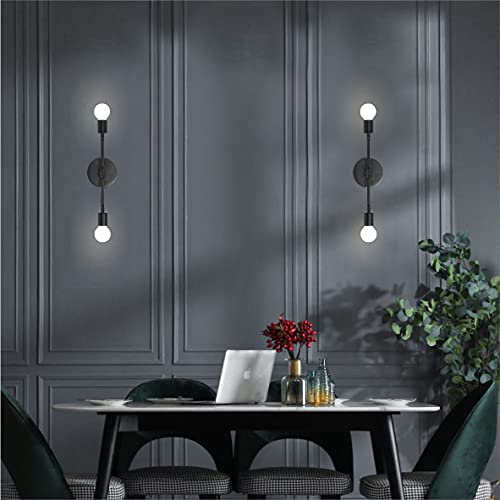Image of KCO Lighting Mid Century Industrial Wall Sconce Minimalist 2-Light Black Vanity Wall Light Modern Wall Mount Light Fixture for Hallway Bathroom Bedroom Living Room (Black)