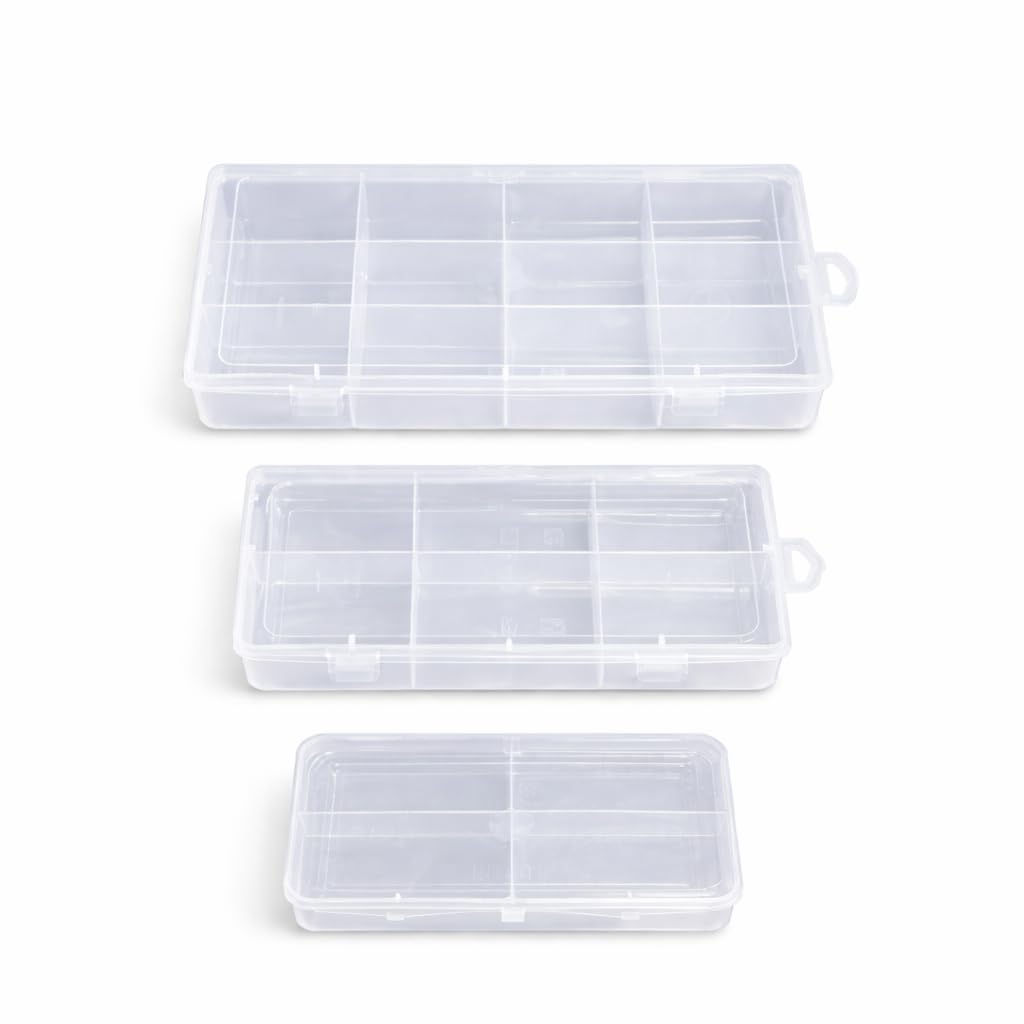 VETAS Multipurpose Storage Box Combo (4 Grid + 6 Grid + 12 Grid) | Transparent Plastic Jewellery Organizer Set | Compartment Case for Beads, Rings, Craft Supplies & Small Items | Pack of 3 Boxes-image-29