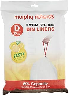 Morphy Richards 979038 Kitchen Bin 60L Lemon Scented Heavy Duty Drawstring Bin Liners, 20 Pack, White compatible with most 60L bin