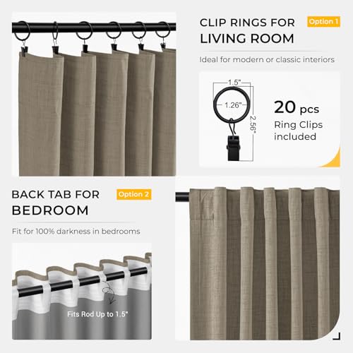Image of INOVADAY 100% Blackout Curtains for Bedroom, Faux Linen Black Out Curtains 84 Inch Long, Clip Rings Linen Blackout Drapes, Thermal Insulated Room Darkening for Living Room, 2 Panels - W50xL84