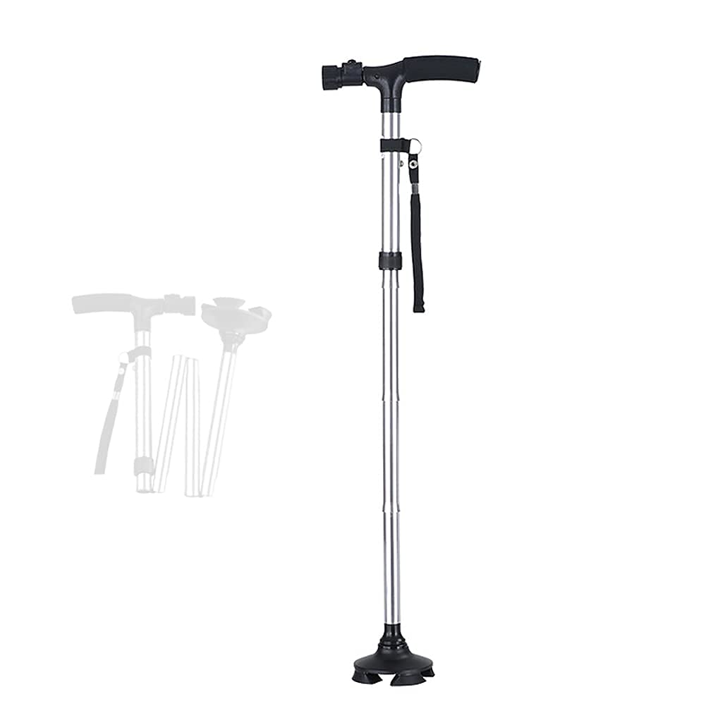 Bastón Plegable con luz LED, bastón Antideslizante, bastón Ajustable de 4 Puntas, Ayuda de Movilidad de Equilibrio para Hombres, Mujeres y Personas Mayores (Rosa) Star of Light