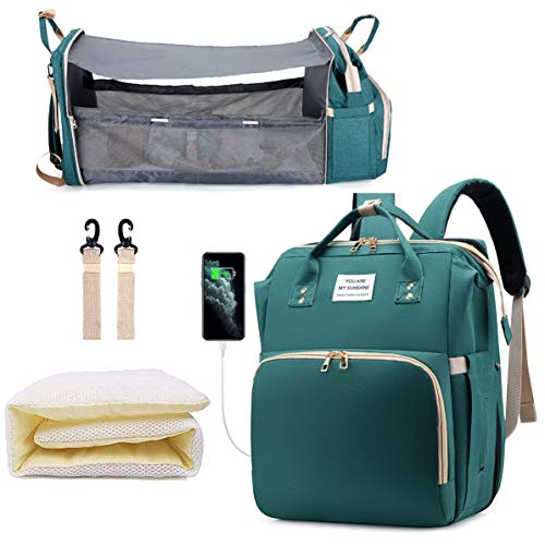 Image of Jeryswet Diaper Bag with Changing Station, Baby Bag, Diaper Bag Backpack, Baby Bag with Built-in USB Charging Port and Stroller Straps Large Capacity Waterproof, Green