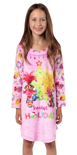 INTIMO Trolls Girl's Sweetest Holiday Poppy And Viva Plush Fleece Raglan Kids Pajama Nightgown