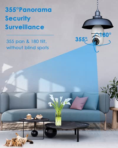 Ofyoo Light Bulb Security Camera Wireless Outdoor Indoor 2.4G/5G Wifi Security Cameras For Home Security 360° Panoramic Camera Motion Detection And Alarm Two-Way Audio Based E27 Light Bulb Socket #TOP4