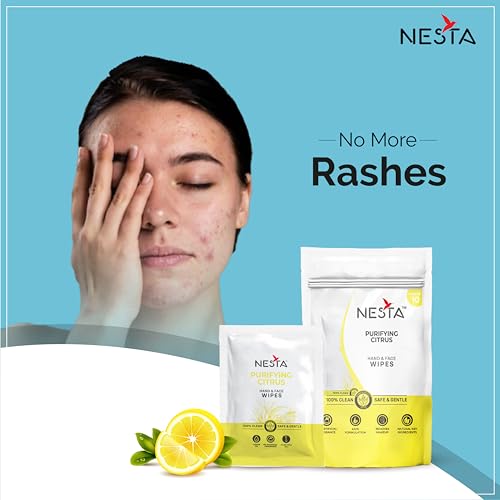 Image of Nesta Pocket Size Facial Wet Wipes, Individually Wrapped (10x5 Packs) 50 Wipes | Citrus & Aloe Vera | Instant Freshness, Deep Cleansing & Hydration | Alcohol-Free | Travel Essentials for Men & Women
