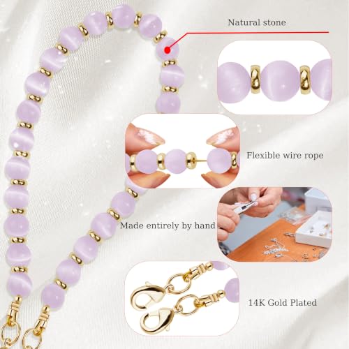 Image of Marble Beaded Phone Wrist Strap,Detachable Phone Bracelet Strap with Tether Tab,Hands-Free Wristlet Strap (Purple Peacock Agate)