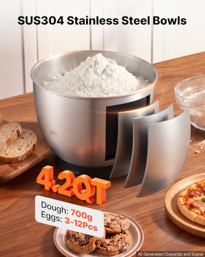 Image of VEVOR 4.2 Qt Tilt Head Stand Mixer 400W Electric Dough Mixer, 6 Speeds Food Kitchen Mixer with Stainless Steel Bowl, Splash Guard, Dough Hook, Whisk, Beater, for Baking Mixing Whipping