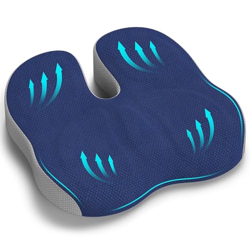 Juspota Cojin Silla Oficina, Cojin Ortopedico para Coxis y Lumbar, Cojín de Asiento Ergonómico de Espuma con Memoria, Cojin Coxis Alivio del Dolor para Coche Ruedas Gaming - Azul Marino