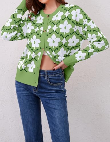 Image of Anoumcy Floral Cardigan Sweaters for Women Lightweight Button Up Flower Printed Pattern Cardigans Fall Knit Sweater Tops