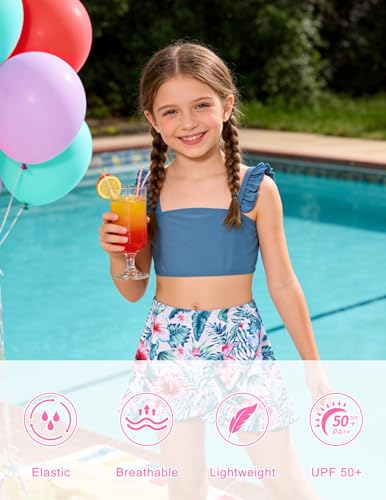 Image of ALISISTER Girls Swimsuit 3 Piece Bathing Suits Summer Bikini Tankini Sets with Cover Up Skirt for 4-12 Years