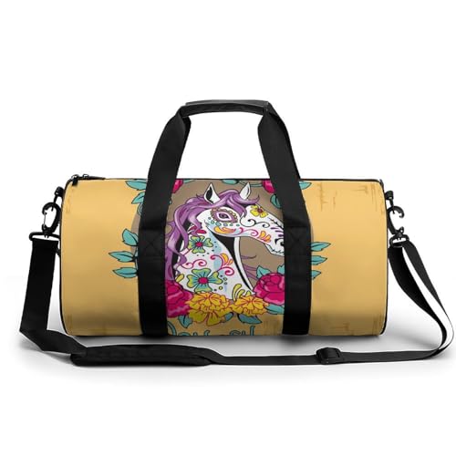Duffel bag crâne rose cheval grand sac de sport et voyage 45cm