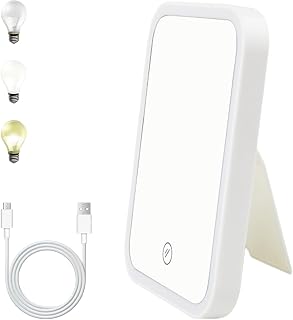 WhizNook Espejo de Maquillaje de Escritorio, Espejo Maquillaje con Luz, Espejo Portatil, LED Sensor Táctil de Atenuación de 3 Velocidades, con Soporte Ajustable de 90°, para Casa Viajes Camping