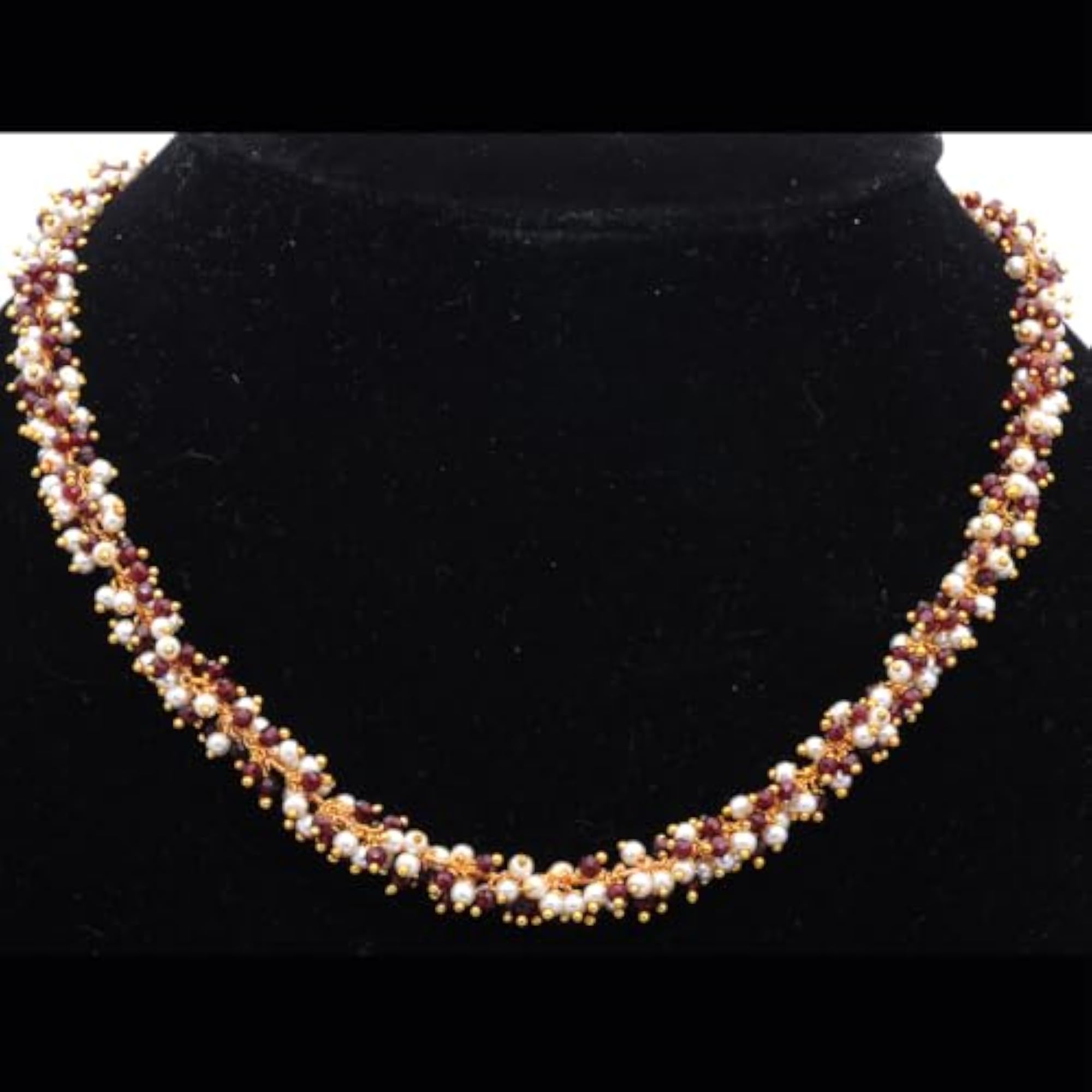 Jaipur Pearl & Ruby Color Zirconia Bead Necklace Set, Yellow Gold
