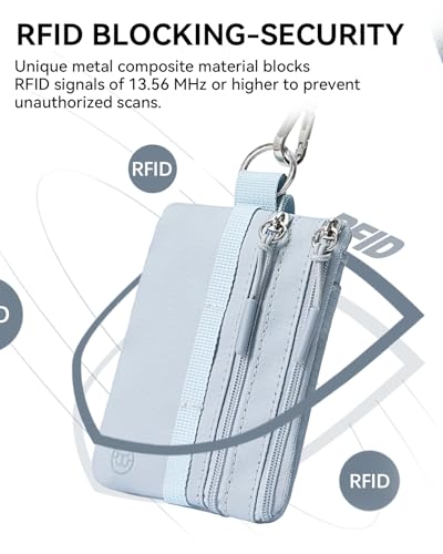 Image of BOSTANTEN RFID Small Wallet, Minimalist Zip ID Case Wallet with Lanyard Keychain, Water Resistant Card Wallets for women & Men, Grey