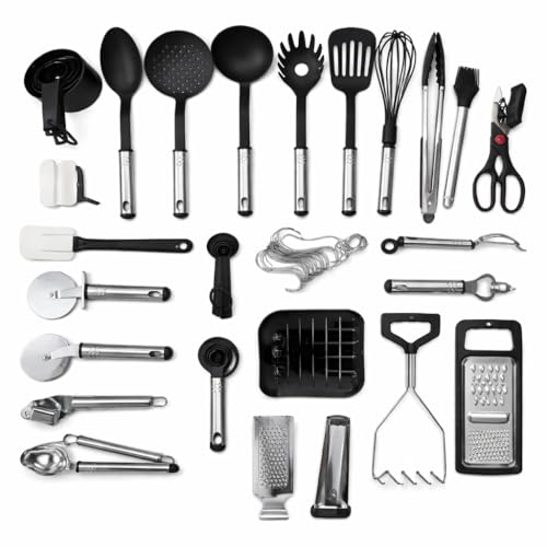 Joy Kit Kitchen Utensils Set 24-Piece Silicone & Stainless Steel Cooking Tools Set Nonstick Cookware Safe Heat Resistant Kitchen Gadgets Black