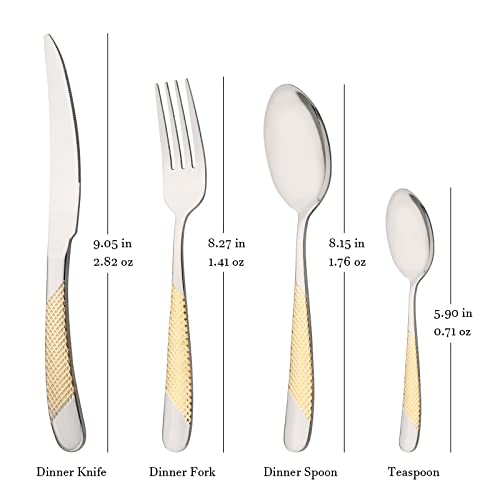 16-Piece Flatware Silverware Set, Uniturcky Silver 18/0 Stainless Steel Cutlery Sets with Gold Handle, Multipurpose Use for Home, Kitchen, Restaurant, Hotel Tableware Utensil Service for 4