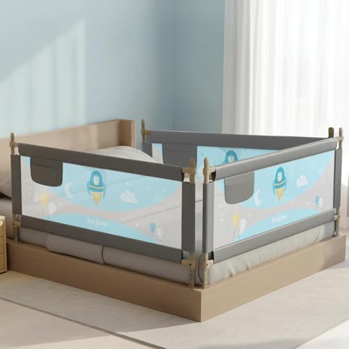 Image of BAYBEE Bed Rail Safety Guard for Kids | Bed Railing for Baby Safety Fence with 7 Level Height Adjustable & Portable Bed Side Protector from Baby Falling Guard (6FtX5FtX6Ft, 3 Sides, Grey)