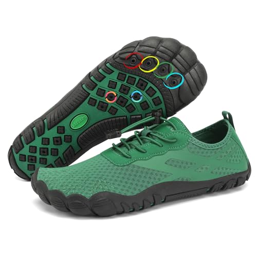 SAGUARO Escarpines Hombre Agua Mujer Secado Rápido Barefoot Zapatillas de Agua Antideslizante Zapatillas de Playa Transpirable Zapatos para Surf Snorkel Piscina Kayak Natación Verde Bosque,Gr.43