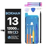 bokman for iPhone 13 Battery Replacement, 12000mAh High Capacity Li-ion Polymer Battery with All Tool Kits