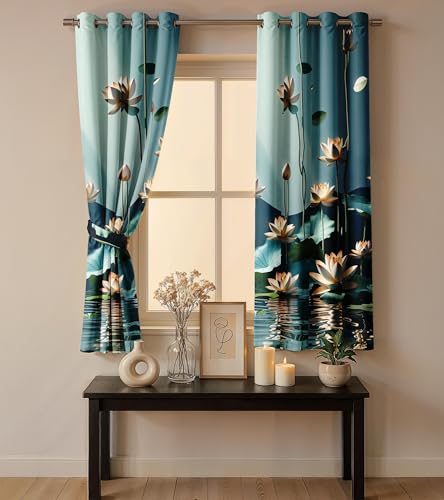 Image of Ultimate Trends Room Darkening Digital Printed 3D Prints Curtain 65-70% Opacity,Diamond Eyelets, Tie Back, Floral Decorated, 9 FEET Pack of 1,Teal Blue