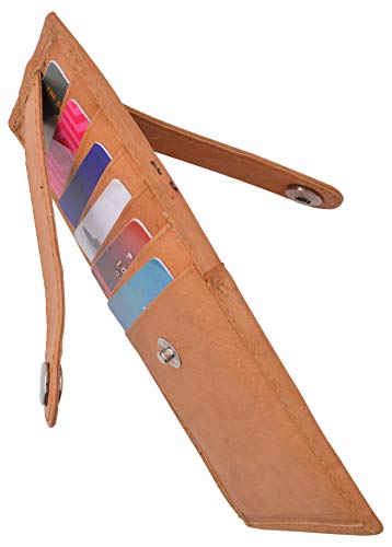 MARSHAL Women's Genuine Leather Slim Stacker Card Case Protection Wallet (Tan)4