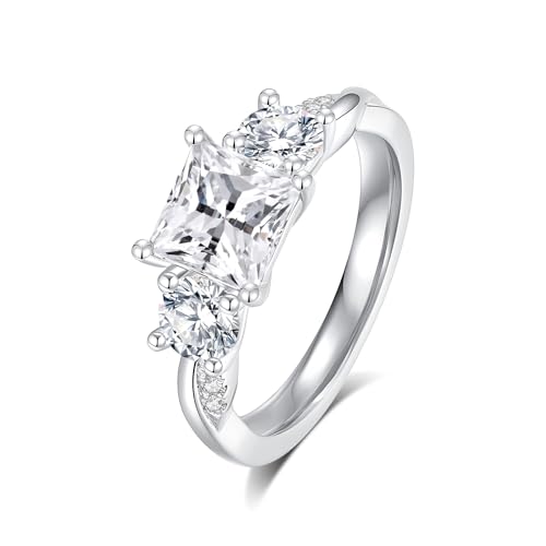 Moissanite Engagement Ring for Women, 1.32CTTW Princess Cut D Color VVS1 promise anniversary Wedding Band,S925 Sterling Silver with 18K White Gold Plated Valentine's Day Gift