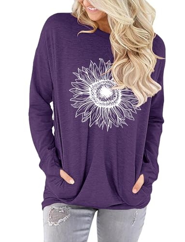 ONLYSHE Womens Crewneck Sweatshirt Casual Loose Fitting Tops Long Sleeve T Shirt