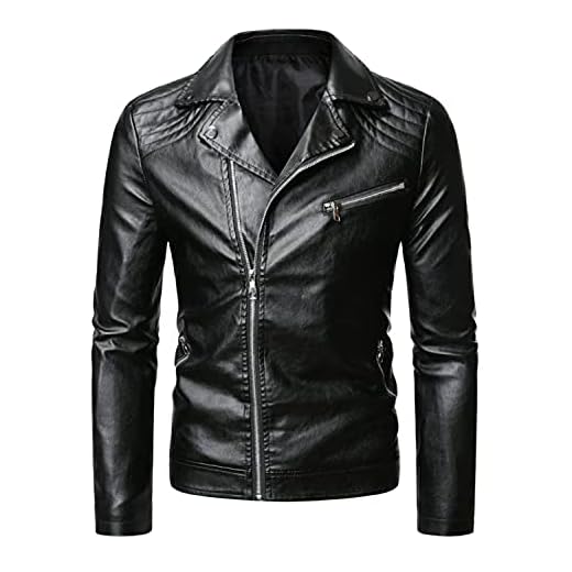 POLPqeD Chaqueta Motera Hombre Abrigo Informal Leathers Cuero Chaqueta de Moto Chaquetas de Punk Chaquetas de Piel para Hombre Estilo Rockero,Punk O Motero Cuero Marrón Negra M~XXXXL