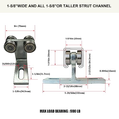 SIWOOD Hoist Trolley,Electric Hoist Installation Roller Trolley 4 Wheel Trolley Assembly Silent for use with 1-5/8" Wide and All 1-5/8" or Taller Strut Channel (Silver 2) by SIWOOD - Image 2