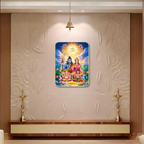 Image of SAF Divine Shiv Parivar Wall Art with Table Top Stand & Wall Hanging Hole | Premium MDF Religious Painting for Mandir Living Room Bedroom Office Home Decor Gift