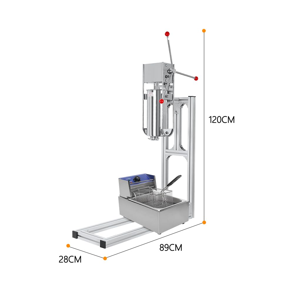 5L Vertical Spanish Churros Maker, Heavy Duty Manual Churros Machine With 6L Electric Fryer, 4Pcs Nozzles, Vertical Spanish Churrera Machine (mit Fritteuse)